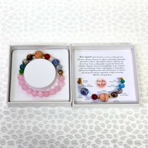 Bratara 10 Planets Rose Quartz, din pietre semipretioase in cutie cadou, semnificand planetele galaxiei - Img 4