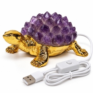 Broscuta testoasa decorativa din metal, cu LED si pietre violet, USB inclus, 12 x 5 cm - Img 2