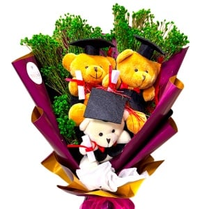Buchet absolvire 2026 Graduate cu broom criogenat verde si 3 ursuleti de plus cu toca - Img 3