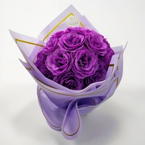Buchet floral premium Glitter Roses cu 19 trandafiri lila decorativi, 40 cm - Img 4