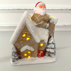 Casa de poveste a Moșului, decoratiune luminoasa de Craciun in forma de casuta acoperita de zapada, cu stelute, 17 x 15 cm, Bej-Alb - Img 2
