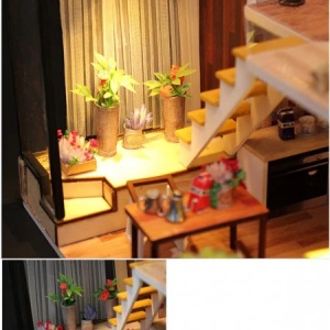 Casuta DIY miniatura din lemn cu mobilier si LED, kit creativ 14+ ani - Img 4