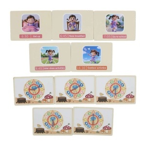 Ceas educativ din lemn pentru copii Wooden Clock Game, cu 30 carduri fata-verso, 3 ani+ - Img 6