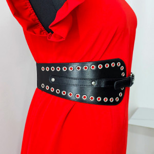 Centura corset cu catarama Teo Moon, elastica, din piele ecologica si detalii metalice, Negru - Img 5