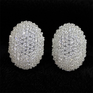 Cercei eleganti bombati cu cristale zirconiu cubic pave, in cutie cadou, Argintiu - Img 2