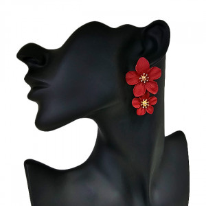 Cercei lungi Sublime Petunia, cu design floral, realistic, in cutie eleganta, Rosu2
