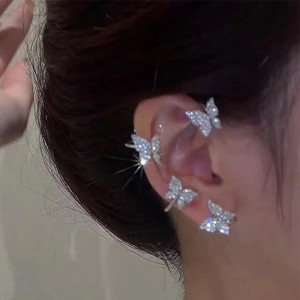 Cercel ear cuff pe toata urechea, Royal Butterflay argintiu pentru urechea stanga