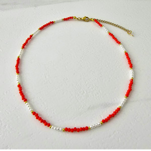 Colier choker Tennis, cu margele fațetate si lungime reglabila, Rosu4