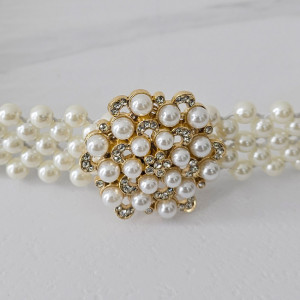 Curea elastica Pearly, catarama metalica decorativa si perle, Azalee 4