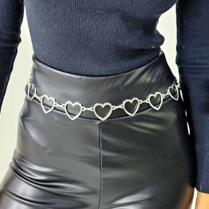 Curea metalica Heart in Love, cu lant reglabil, Argintiu