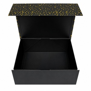 Cutie pentru cadou Golden Dots, neagra cu model auriu si fundita, 25X14 cm - Img 2