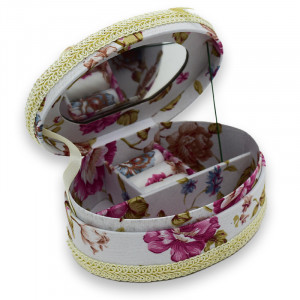 Cutiuta eleganta Mishela, cu design floral si oglinda, in forma ovala