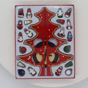 Decoratiune de Craciun, bradut si globulete in miniatura, rosu2