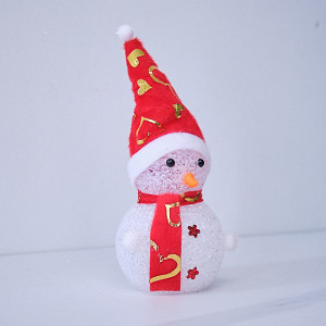 Decoratiune de Craciun, Om de zapada cu fular si caciula rosii, cu luminite, 17 cm