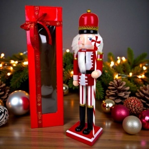 Decoratiune de Craciun, Spargator de Nuci Candy Cane din lemn, cu bete de acadea, 40 cm, in cutie cadou, Rosu-Alb - Img 2