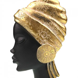 Decoratiune din rasina Moyoko Africa, bust feminin cu esarfa si cercei supradimensionati, 24x12cm, Auriu 1