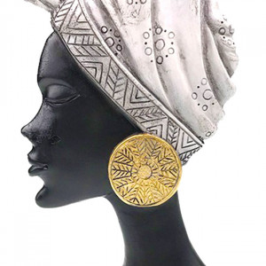 Decoratiune din rasina Moyoko Africa, bust feminin cu turban si cercei supradimensionati, 28x14cm, Argintiu 1