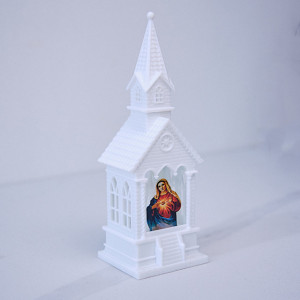 Decoratiune luminoasa in forma de capela cu ilustratie religioasa, Alb, cu LED, 17cm