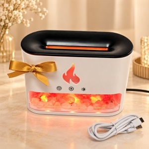 Difuzor de aromaterapie cu efect de flacara, cristale de sare si iluminare LED in 4 culori, Alb - Img 5