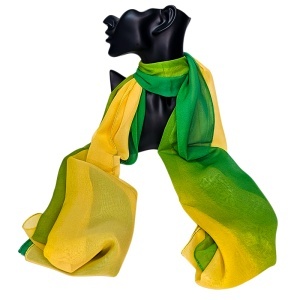 Esarfa satinata de dama, in cutie eleganta, galben verde degrade, 163x50 cm - Img 2