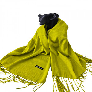 Esarfa tip sal Belladona, din material subtire, cu franjuri si emblema, Olive, 180x65 cm 4