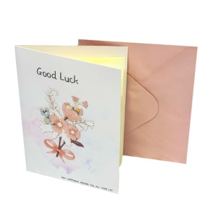 Felicitare cu design 3D si plic "Good Luck" Roz