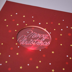 Felicitare Muzicală de Crăciun 'Stele Aurii', rosu inchis, cu plic inclus - 20 x 15 cm