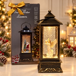 Felinar decorativ de Craciun cu LED si muzica, Inger cu porumbel, 27x10 cm, Bronz antichizat - Img 2