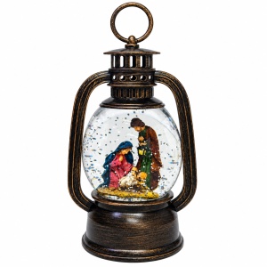 Felinar decorativ de Craciun cu LED si muzica, Nasterea Domnului, 16x10 cm, Bronz antichizat - Img 4