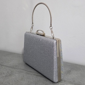 Geanta clutch pentru evenimente SUN POP, cu strasuri multicolore, Argintiu - Img 4
