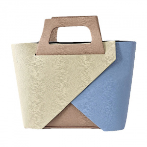 Geanta dama din piele naturala texturata Chest, cu borseta detasabila, Crem/Blue - Img 5
