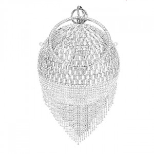 Geanta de ocazie, Shining Sphere, cristale, aspect geometric si laturi metalice, Argintiu - Img 7