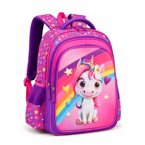Ghiozdan scolar 3D ergonomic pentru fete Unicorn, 42x30x22 cm, Roz - Img 2