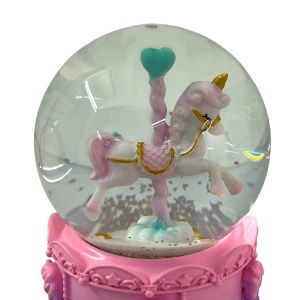 Glob muzical din sticla cu unicorn, suport din rasina si iluminare decorativa, Roz - Img 7