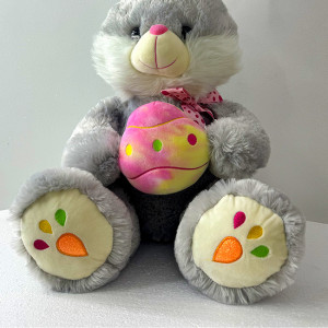 Iepure de plus Easter Riko, cu nas roz si cu ou in labute, inaltime 70cm, Gri