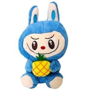 Jucarie de plus iepuras in stil Labubu, cu ananas, 27 cm, Albastru