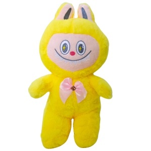 Jucarie de plus iepuras in stil Labubu, cu funda, 30 cm, Galben