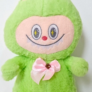 Jucarie de plus iepuras in stil Labubu, cu funda, 30 cm, Verde - Img 2