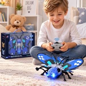 Jucarie fluture cu telecomanda R/C, lumini LED si incarcare USB, 3 ani+ - Img 4