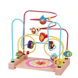 Labirint educational din lemn cu fructe, ceas si margele, multicolor, 3+ ani - Img 4