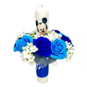 Lumanare de botez cu Mickey Mouse si flori de sapun, baiat