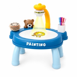 Masuta de desen cu proiector pentru copii, Painting Projector, cu markere si sabloane, albastru