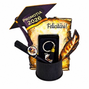 Pachet absolvire PROMOTIA 2026, cu suport birou, pix touchscreen, breloc si decoratiune din lemn - Img 2