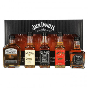 Pachet cadou barbati Jack Drink's Family, cu 5 miniaturi 50 ml – Gentleman Jack, Honey, Old No. 7, Fire si Single Barrel Select