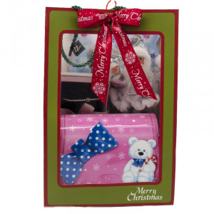 Pachet cadou Merry Christmas, cutie poseta cu dulciuri Roshen, set Disney Frozen EDT 9,5 ml, figurina decorativa Mos Craciun si Bratara din Zirconiu in cutie cadou - Img 2