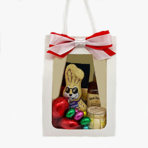 Pachet HappyEaster, Cafea Davidoff Fine Aroma, Jack Danie’s, lumanare parfumata cu mireasma de vanilie, iepuras milka oreo si 11 ousoare de ciocolata        