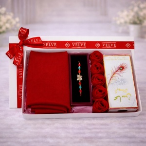 Pachet Lady, apa de parfum arabesc Mahasin Crystal femei 50 ml, trandafiri din sapun, esarfa dama, bratara cu snur, Rosu