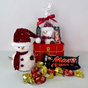 Pachet Secret Santa, pentru copii, cu Om de zapada si dulciuri, in punga cadou - Img 2
