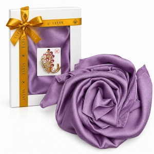 Pachet Silky pentru femei cu esarfa eleganta si brosa, 170 x 90 cm, Lila