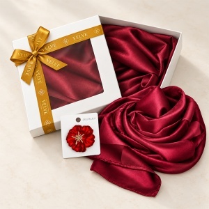 Pachet Silky pentru femei cu esarfa eleganta si brosa, 170 x 90 cm, Bordo - Img 4
